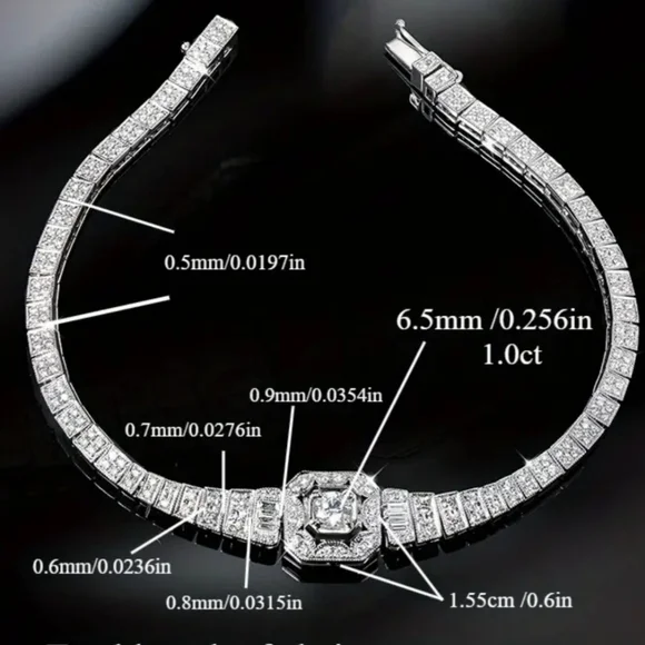 Elegant Silver Moissanite Bracelet with Crystal Accents - Picture 5 of 10